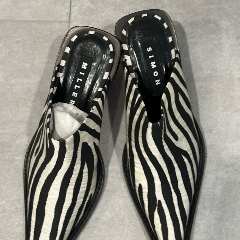 Simon Miller Black and White Bandi Mules with Zebra Print